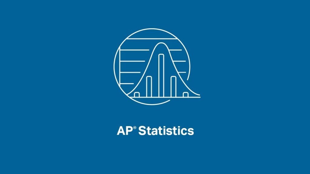 Blue AP Statistics cover slide with bell curve icon