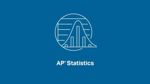 Blue AP Statistics cover slide with bell curve icon