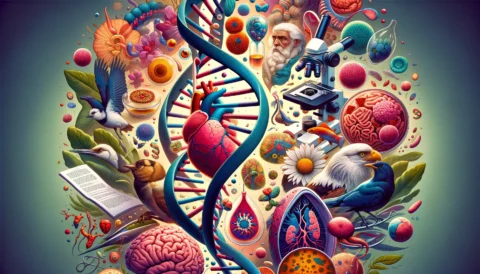 Biology Complete Guide | HeLovesMath Colourful biology collage with DNA helix, organs, cells and microscope