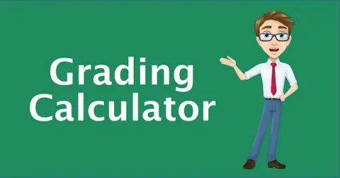 🎓 Free Grade Calculator – Instantly Calculate Final & Weighted Grades | HeLovesMath Cartoon teacher pointing at green banner text "Grading Calculator"