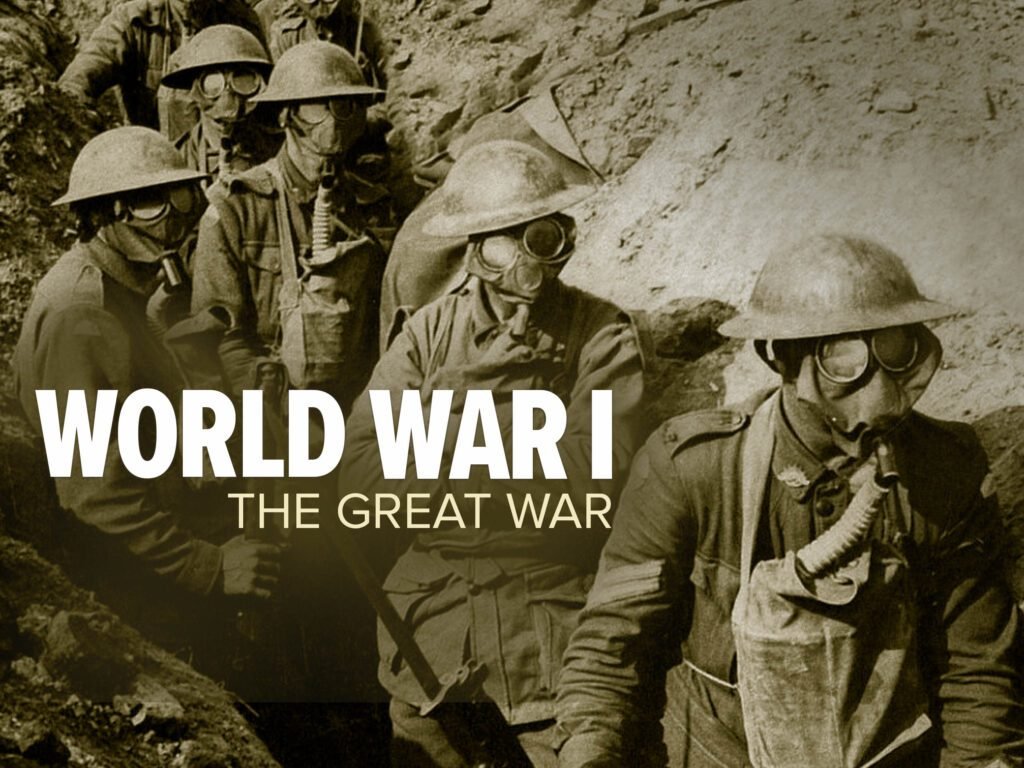 World War I | HeLovesMath Sepia photo of World War I soldiers wearing gas masks and helmets in trench warfare, with overlaid text “World War I The Great War” – HeLovesMath.com