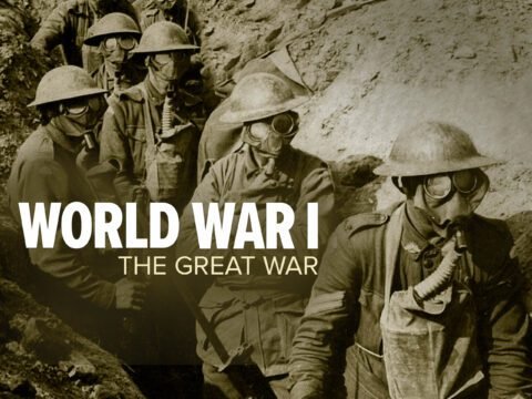 World War I | HeLovesMath Sepia photo of World War I soldiers wearing gas masks and helmets in trench warfare, with overlaid text “World War I The Great War” – HeLovesMath.com