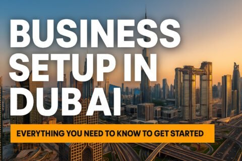 Business Setup in Dubai: A Complete Guide for Entrepreneurs & Investors | HeLovesMath Dubai skyline at sunset with text 'Business Setup in Dubai: Everything you need to know to get started,' representing a guide for entrepreneurs and investors.