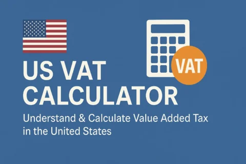 US VAT Calculator tool with American flag and calculator icon – calculate VAT for sales, exports, eCommerce, and global trade in the United States