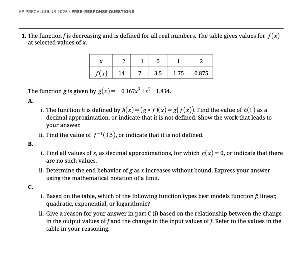 AP® Precalculus Free-Response Questions Past Paper 2025 Solution | HeLovesMath AP PRECALCULUS 2025 FREE-RESPONSE QUESTIONS 1