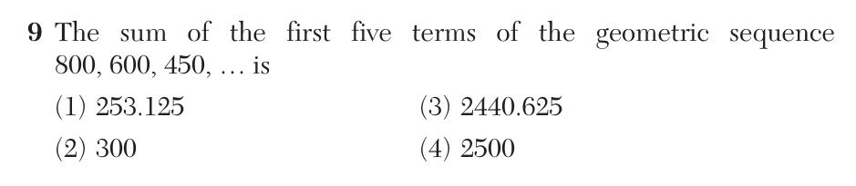 Original June 2026 Algebra II Regents question 9, exam page 5