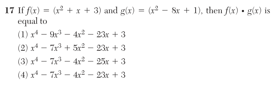 Original June 2026 Algebra II Regents question 17, exam page 10
