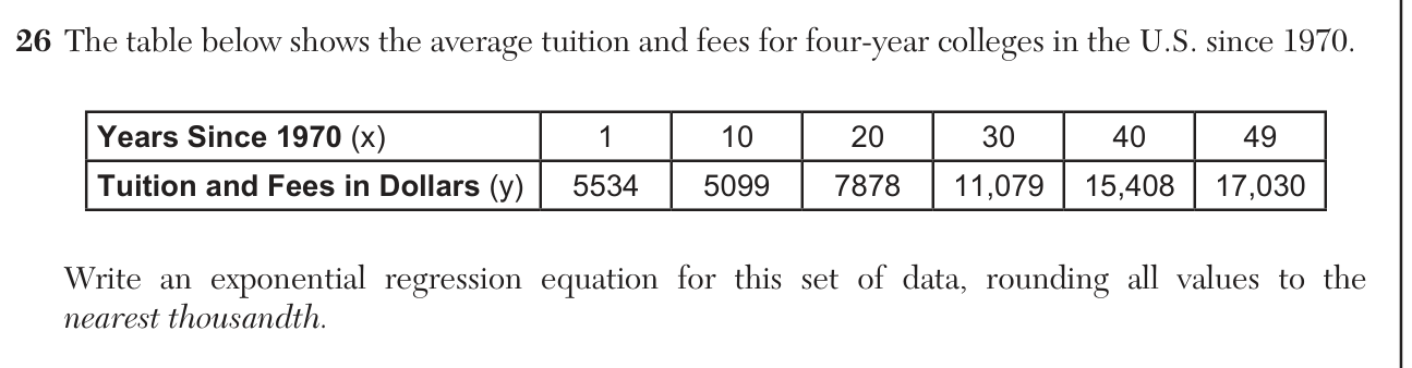 Original June 2026 Algebra II Regents question 26, exam page 14