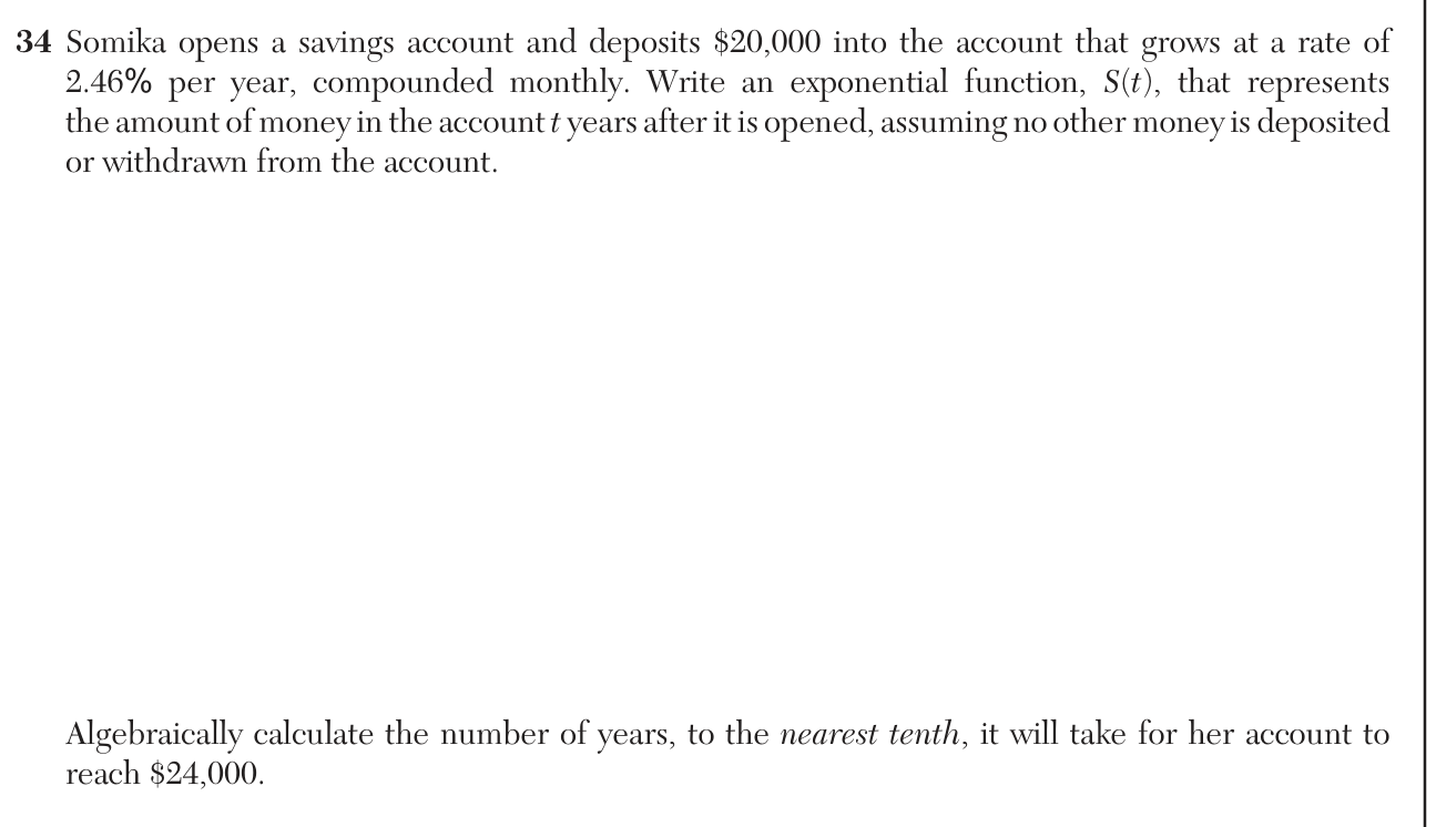 Original June 2026 Algebra II Regents question 34, exam page 22