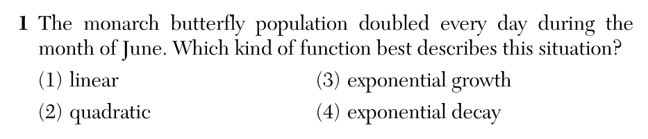 Original August 2026 Algebra I Regents question 1, exam page 2