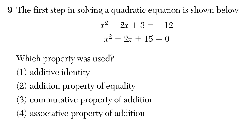Original August 2026 Algebra I Regents question 9, exam page 4
