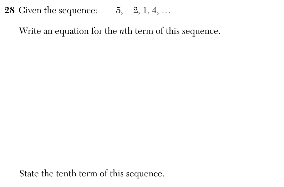 Original August 2026 Algebra I Regents question 28, exam page 12