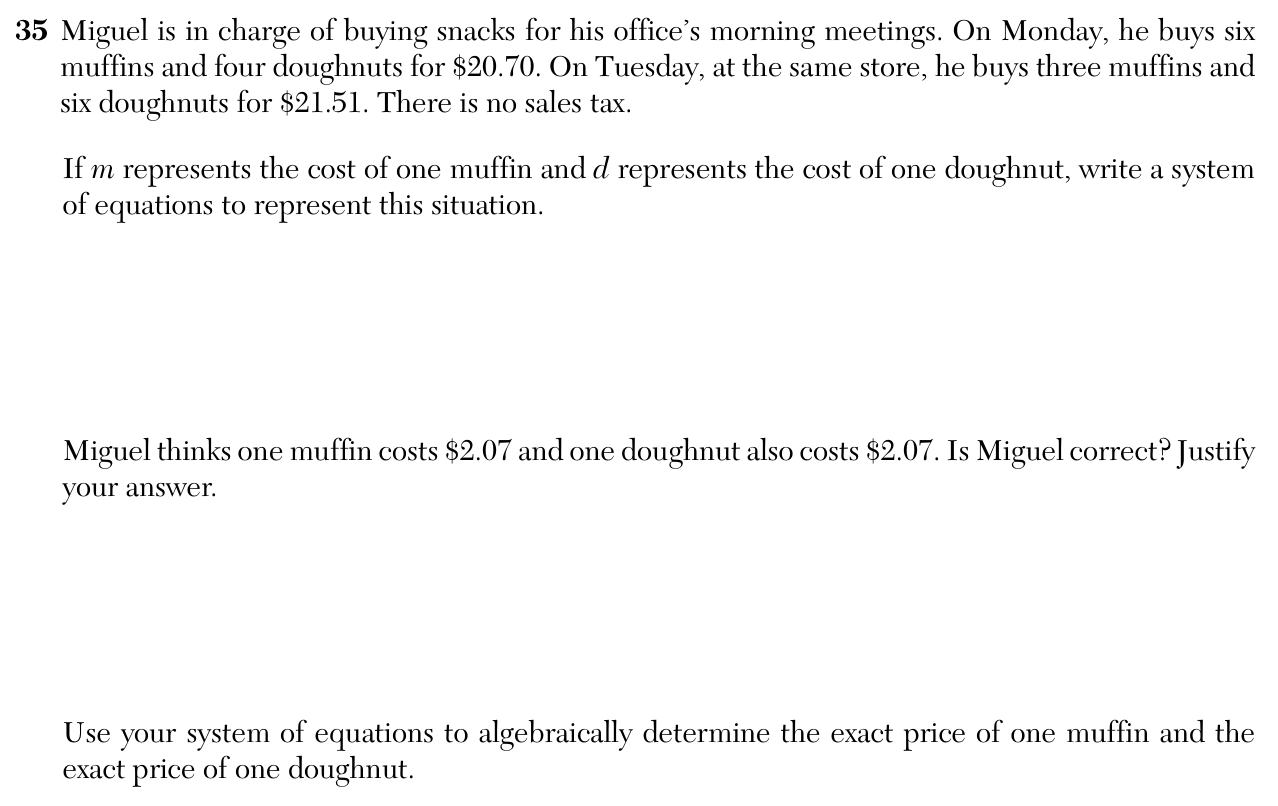 Original August 2026 Algebra I Regents question 35, exam page 19