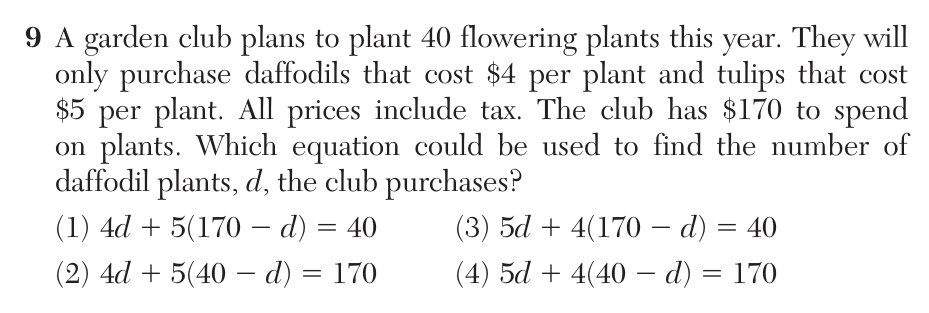 Original June 2026 Algebra I Regents question 9, exam page 4