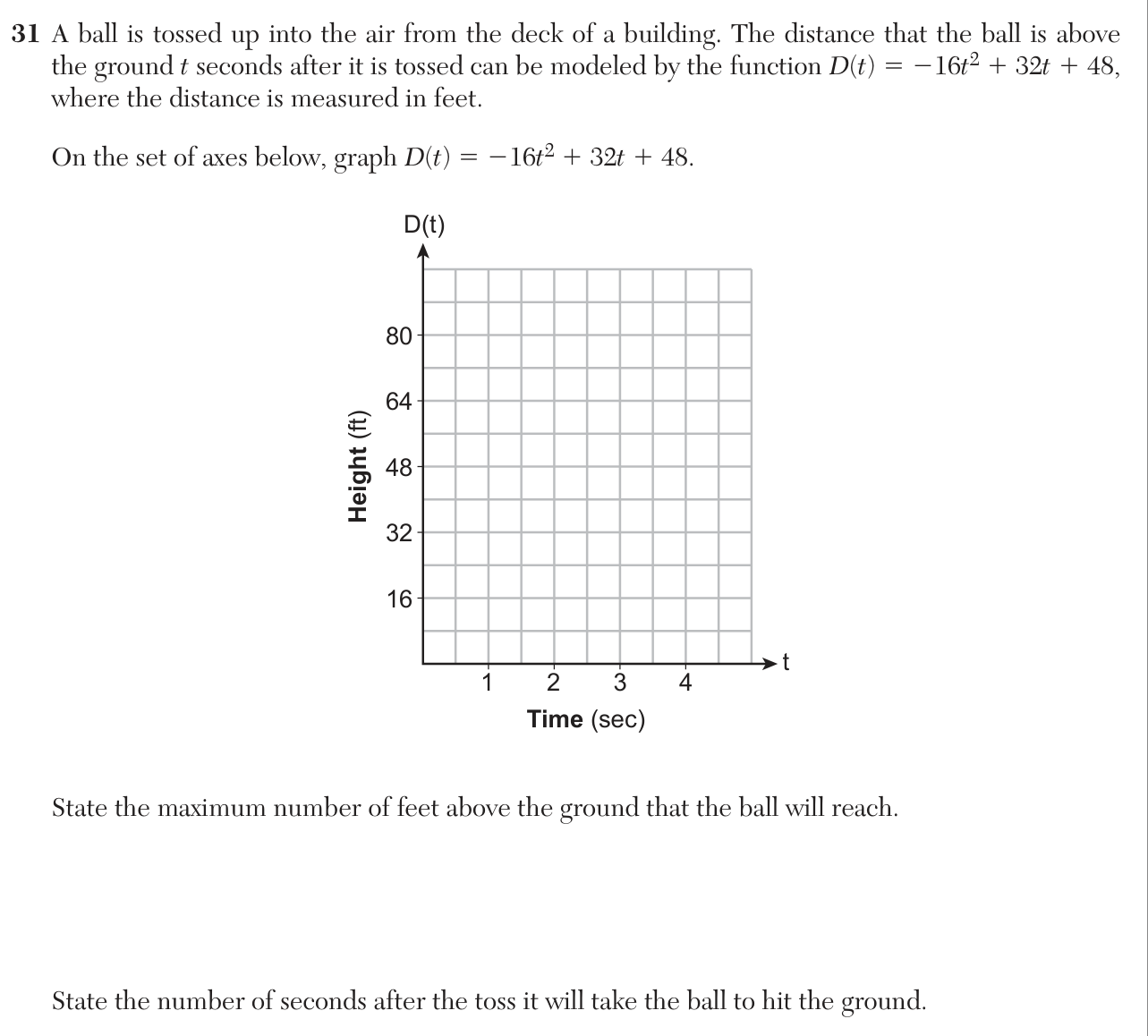 Original June 2026 Algebra I Regents question 31, exam page 14