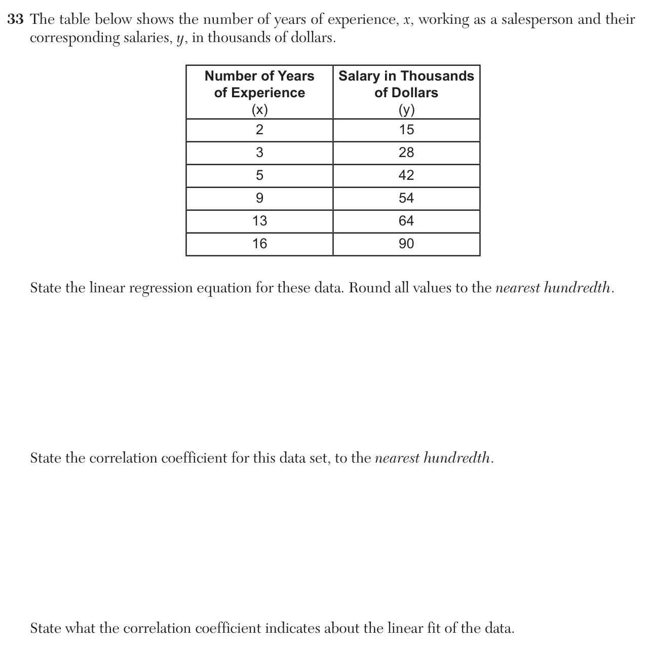 Original June 2026 Algebra I Regents question 33, exam page 16