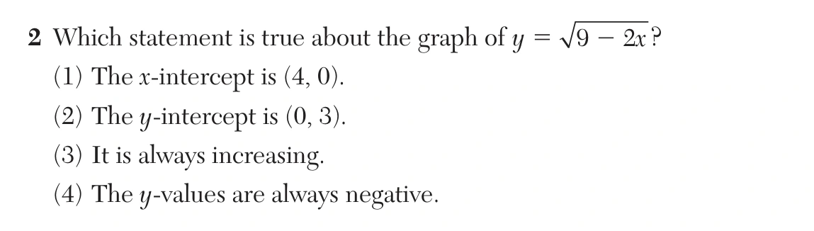 Original NYSED August 2026 Algebra II Regents question 2, exam page 2.