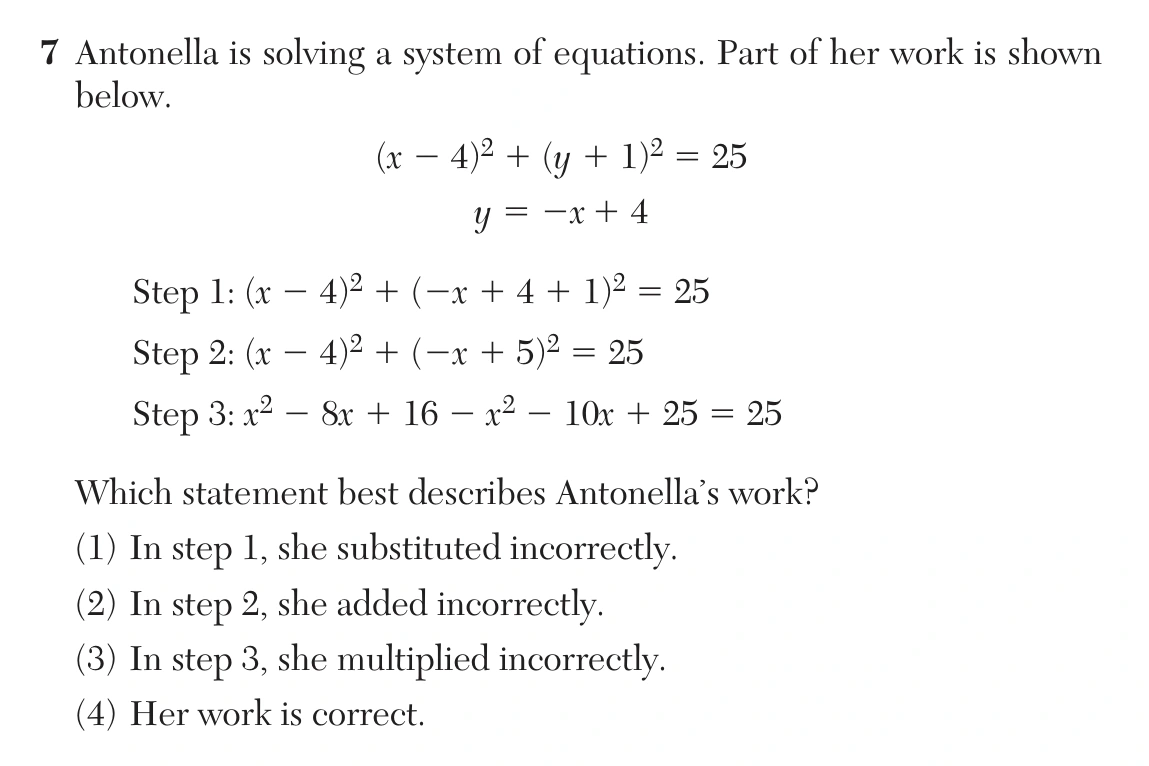 Original NYSED August 2026 Algebra II Regents question 7, exam page 4.