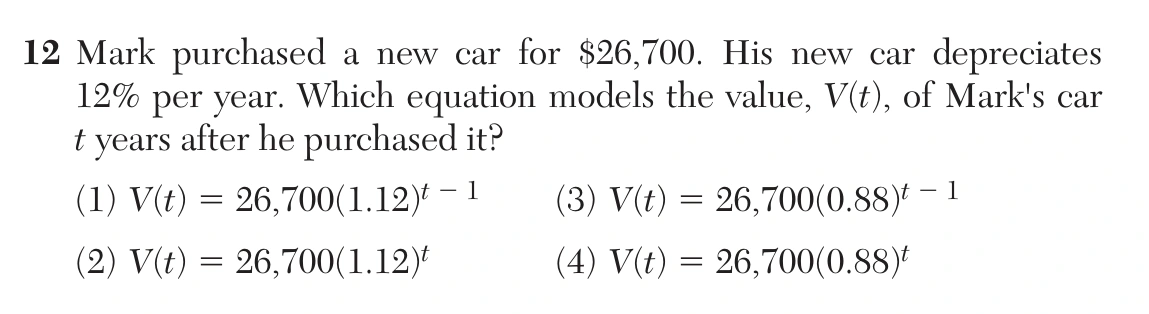 Original NYSED August 2026 Algebra II Regents question 12, exam page 6.