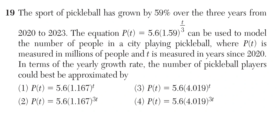 Original NYSED August 2026 Algebra II Regents question 19, exam page 9.