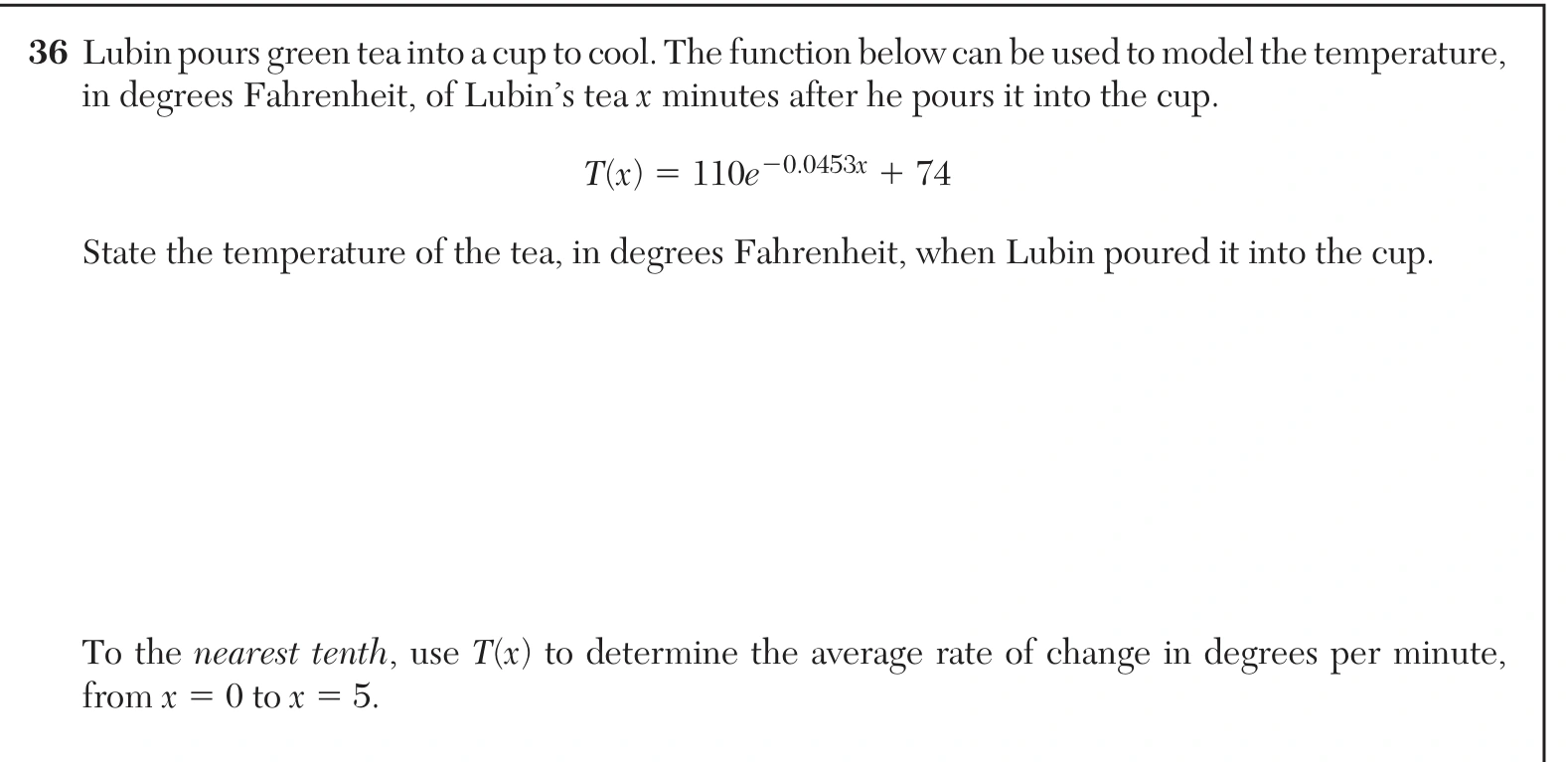 Original NYSED August 2026 Algebra II Regents question 36, exam page 22.